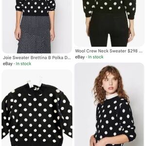 Joie Black and White Polka Dot 100% Wool Sweater Size Large.